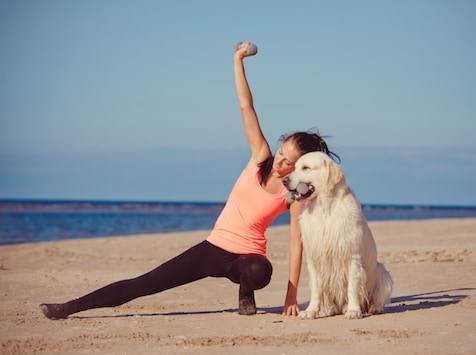 exercise, squat, exercise with pet, workout with dog